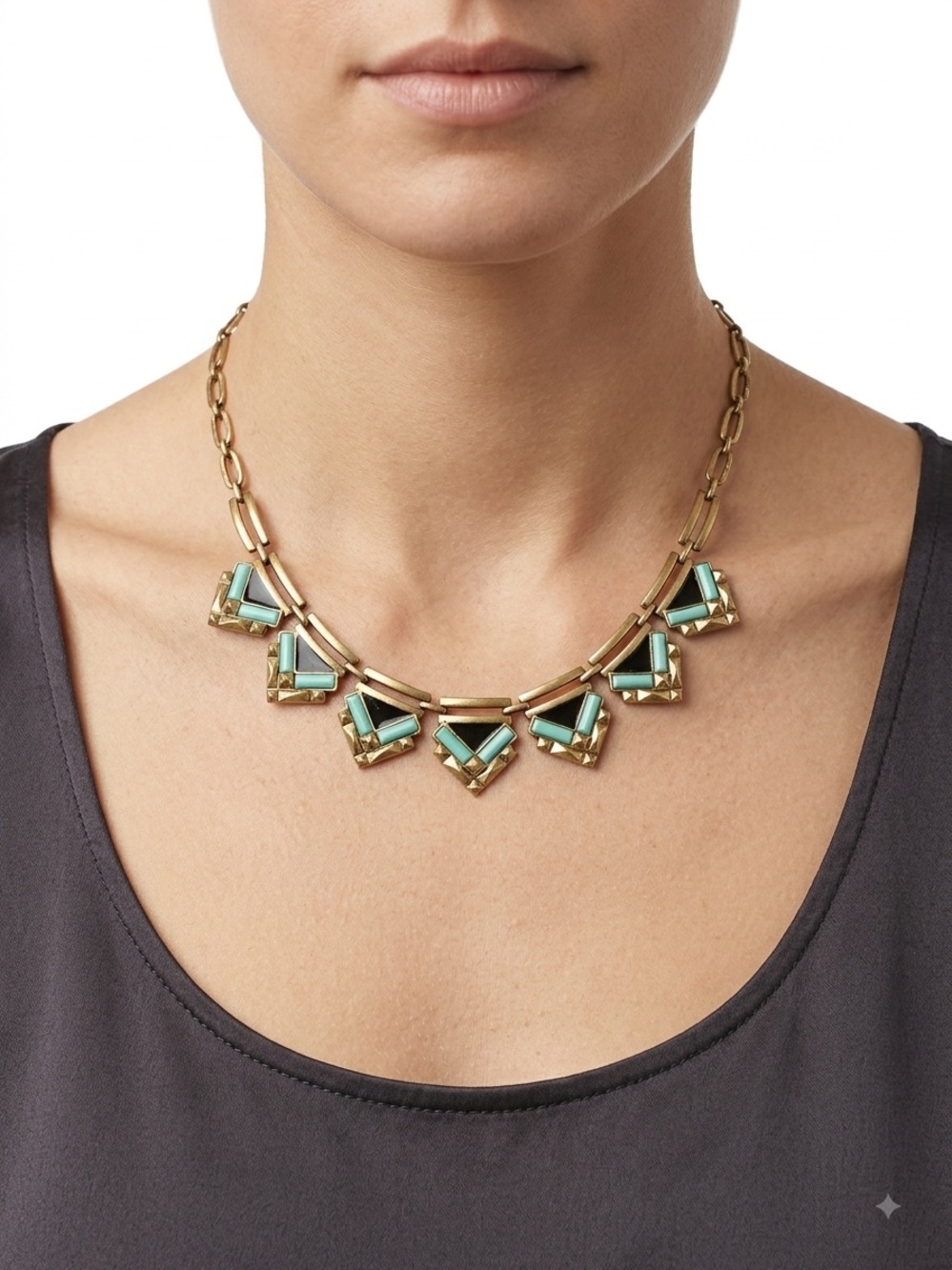 Stella And Dot Gold and Turquoise Statement Geometric Necklace